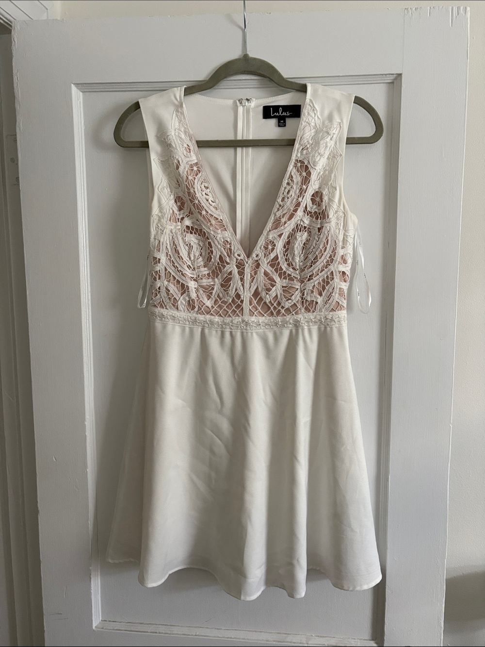 Lulu's Ivory Lace-Front Mini Dress